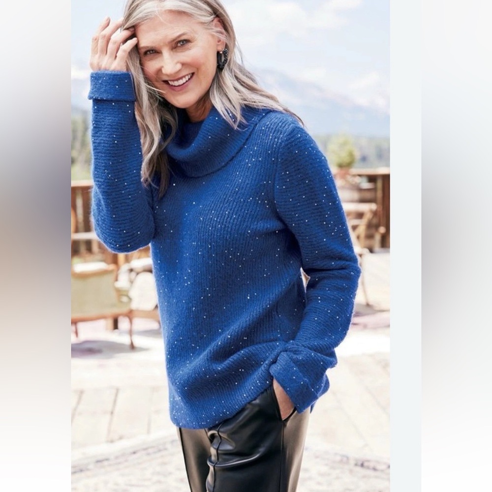 NWT SOFT SURROUNDINGS | Linley Cobalt Blue Micro Sequin Sweater | Size Medium